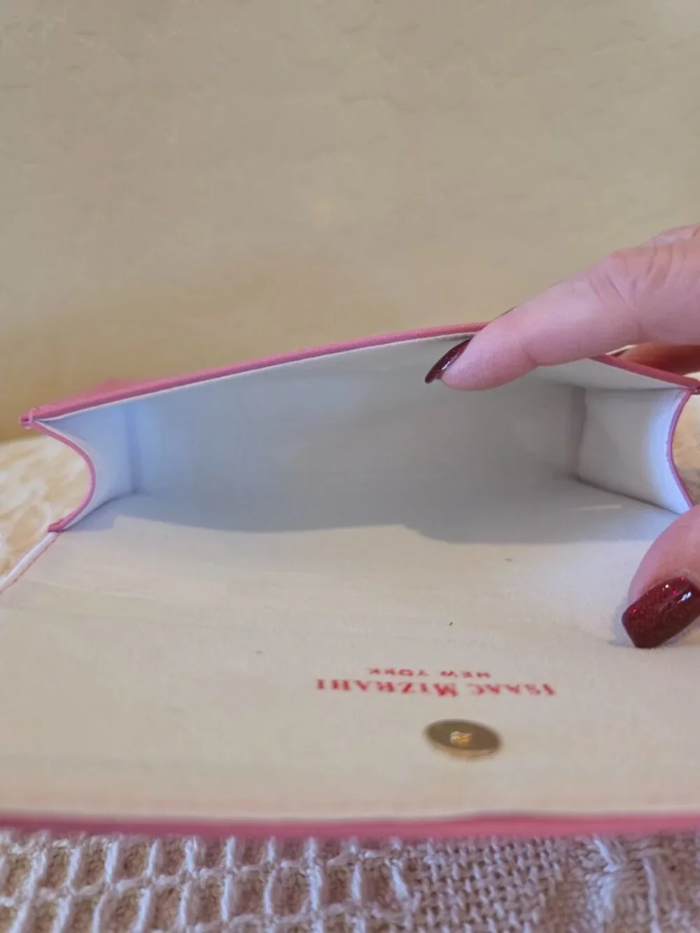 Women's Pink Saffiano Leather Lined Eyeglass Case Gold Izaac Mizrahi New York NY